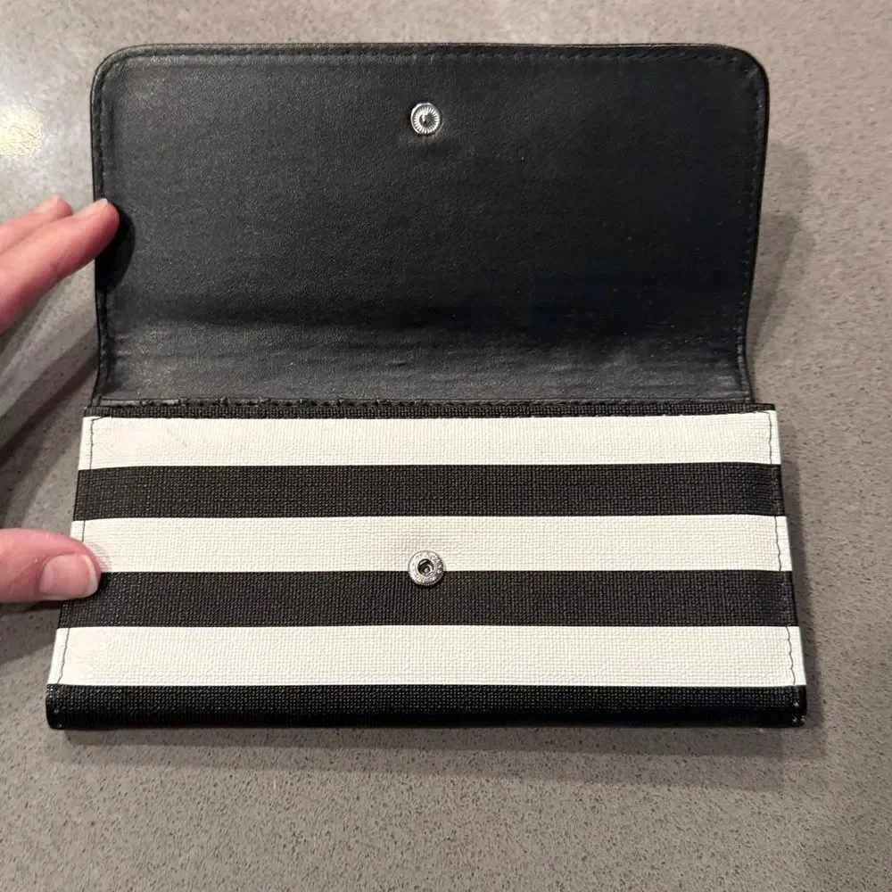 KUT From The Kloth Black/White Striped Tri-Fold Vegan Wallet